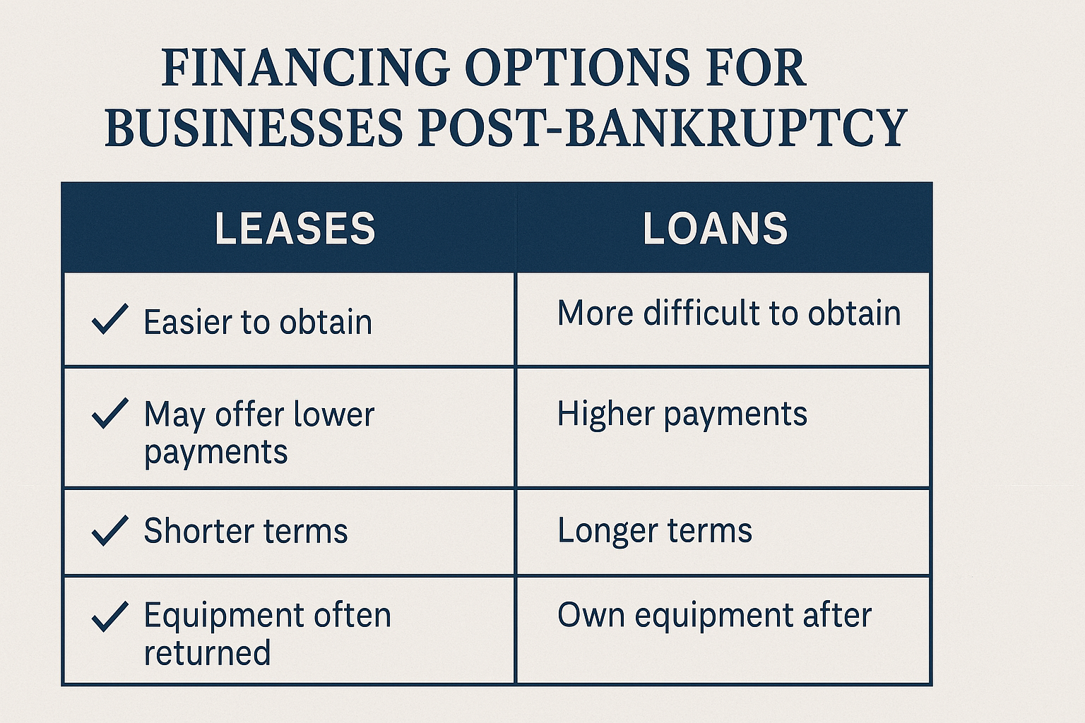 Financing options for former BK businesses.