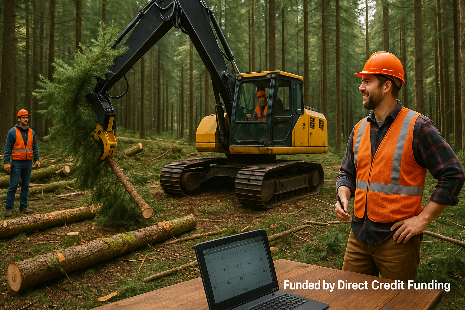 Logging crew with equipment financed by Direct Credit Funding.