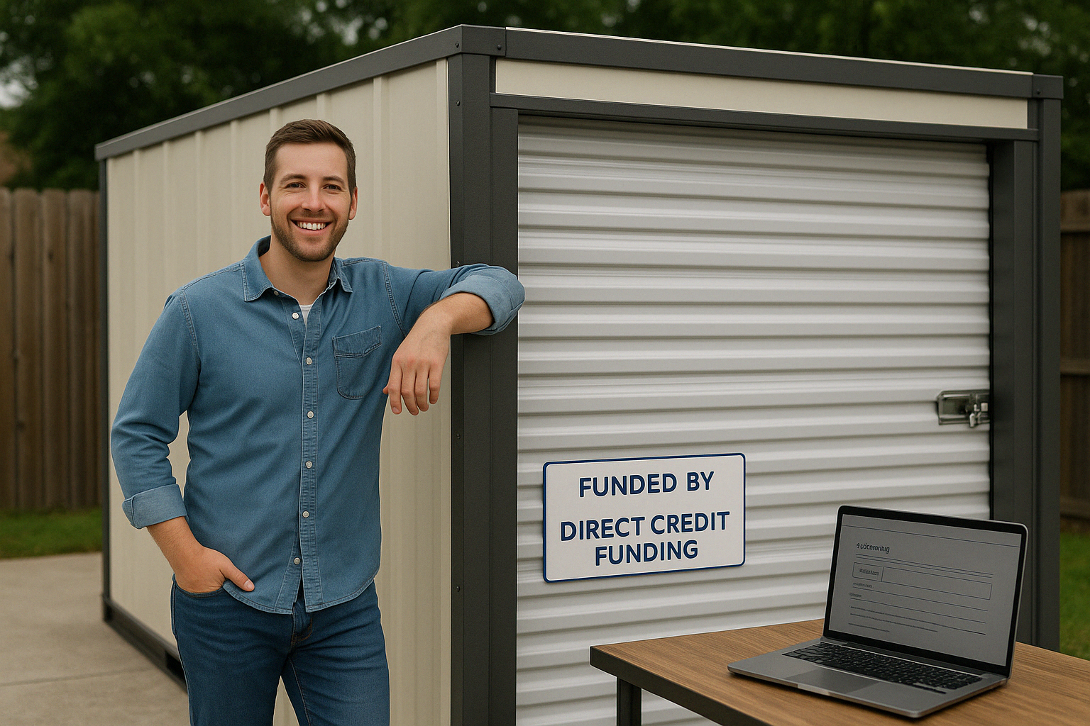 Business owner with portable storage unit financed by Direct Credit Funding.