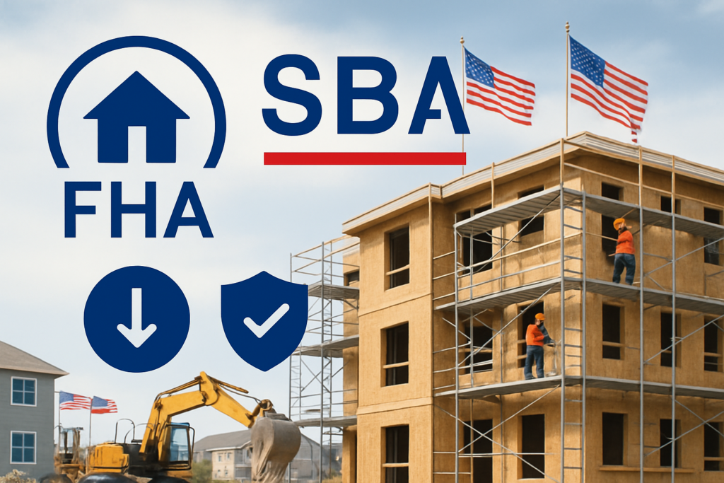 Government-backed options like FHA and SBA in construction financing, providing lower down payments for eligible building projects.